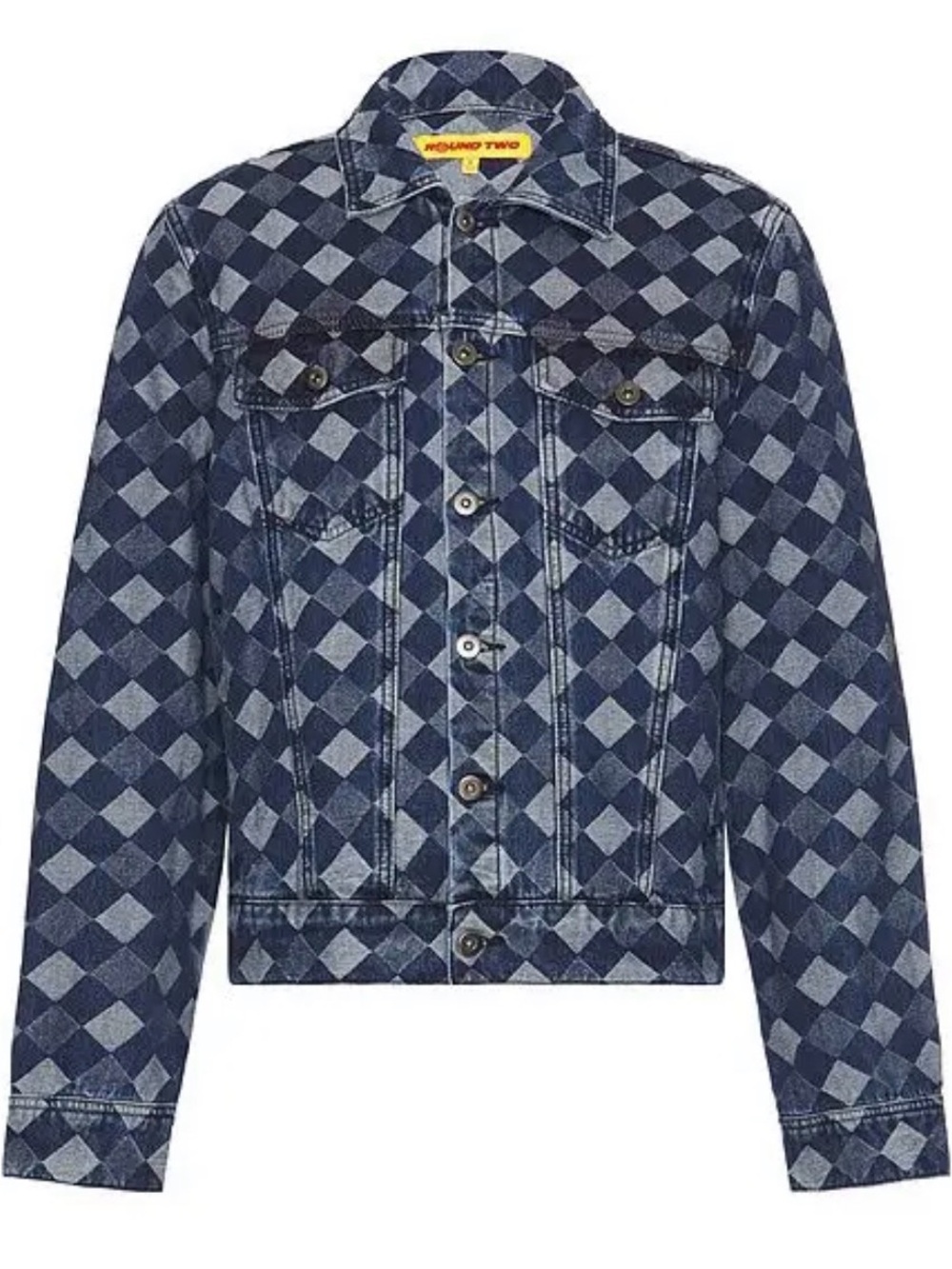 Round Two Blue Checked Argyle pattern Denim Trucker Jacket